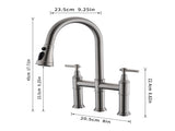 3 Hole Brushed Nickel Bridge Kitchen Faucet with Down Sprayer,2 Handle Faucet for Kitchen Sinks W1932P186913