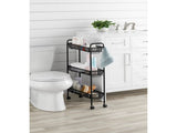 Slim 3-Tier Rolling Bathroom Storage Cart with Hooks, Black 67191976
