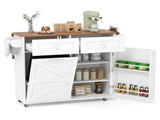 White Mobile Kitchen Island Cart with Drop-Leaf Design, Lockable Universal Wheels & Trash Storage 84900576