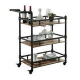 Industrial Style Antique Black Inspired Design Natural Oak 1pc Serving Cart 3-Tier Server w wheels B011P191544