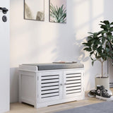 Shoe Storage Bench with Padded Seat Cushion, Entryway Bench with 2 Barn Doors-White W282P144349
