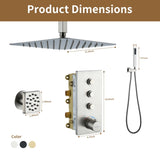 3 Functions 12 Inch Ceiling Mounted Thermostatic Shower System in Brushed Nickel T3609P352714