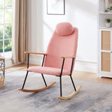 Adjustable Headrest Pillow Rocking Chair, Teddy Fabric Upholstered Glider Rocker with High Backrest, W1669P220429