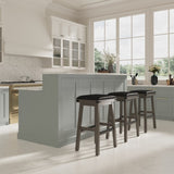 30" Bar Stool, Weathered Gray Finish, Black Leather Seat B04660632