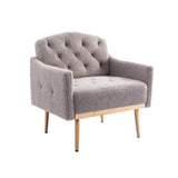 ZNTS COOLMORE Modern Accent Chair with Arms, Tufted Decorative Fabric Armchair with Gold Metal Legs, W39537936