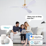 52 Smart Ceiling Fans with Lights Remote,Quiet DC Motor,White Gold Outdoor Indoor Ceiling Fan,High 37737611