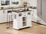 K&K 54.9" Kitchen Island with Drop Leaf, Power Outlet, Kitchen Storage Cart with 4 Door Shelves, N707P300277W