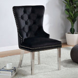 ZNTS Contemporary Black Color Flannelette 2pcs Side Chairs Button-Tufted Upholstered Dining Chairs B011P208974