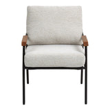 Modern Accent Chair with Natural Wood Armrests Black Metal Frame, Light Beige Upholstered Seat W2215P248476