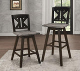 Pub Height Chairs Set of 2, Distressed Gray and Black 360-degree Swivel Chair Solid Rubberwood B011P194914