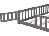Full Size Floor Bed with Door,Solid Wood Platform Bed Frame with Fence,Suitable for children,Pine W495123245