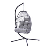 ZNTS Outdoor Patio Wicker Folding Hanging Chair,Rattan Swing Hammock Egg Chair With Cushion And Pillow W41940789