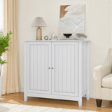 White Double Door Storage, Mid-Century Modern Freestanding Buffet, Bathroom Storage W1706P324561