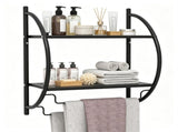 Black Rust-Proof Wall Bathroom Shelving Unit with Dual Hanging Bars, Adjustable Layout Mesh Storage 62719397