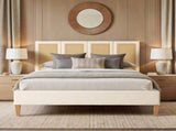 Toscana Queen Upholstered Cane Back Platform Bed, Antique White Polyester B2719P385736