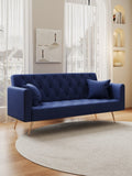 71-inch convertible love seat sofa, American retro blue velvet material, suitable for small living W165880950