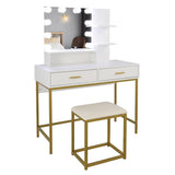 ZNTS Large Vanity Set with 10 LED Bulbs, Makeup Table with Cushioned Stool, 3 Storage Shelves 2 Drawers, 23103945