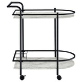 ZNTS Black and Faux White Marble Serving Cart with Wine Rack B062P145636