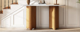 TREXM Narrow Console Table, Entryway Table with Oval Marble Top, Rustic Sofa Table with Curved Legs, N715P245728D