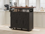 K&K 46.5'' Farmhouse Kitchen Island with Drape of Beads, Power Outlet, Rolling Kitchen Cart on N707P254872B