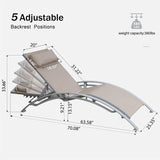 Outdoor Chaise Lounge Set of 2 Patio Recliner Chairs with Adjustable Backrest and Removable Pillow W1859109832