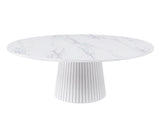 47 inch Round MDF Dining Table for 4, Modern Farmhouse Kitchen Table with Wood Strip Base, Marble 72506894
