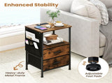 Nightstand with LED Lights & Charging Station, 2 Folding Fabric Drawers 64867151