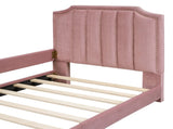 Twin Size Upholstered Daybed with Classic Stripe Shaped Headboard, Pink WF308905AAH