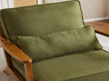 Mid-Century Oak Accent Chair - Linen-Cotton Forest Green Upholstered Single Lounge Chair, Indoor 45317043