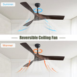 ZNTS 52 Inch Ceiling Fan Without Light, 3 ABS Blades Outdoor Ceiling Fan 6-speed Reversible DC Motor for W934P156667