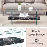 43.3-Inch Heavy-Duty Coffee Table with Tempered Glass Top Base 250LB Capacity,Double-Layer Storage,4 W1512P316956