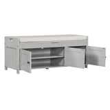 Storage Bench with 3 Shutter-shaped Doors, Shoe Bench with Removable Cushion and Hidden Storage 71735742