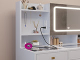 Pitted Particleboard With Triamine Coating, Tempered Glass Table Top, 5 Drawers, With Shelves, With 17307547