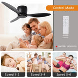 42" Flush Mount Ceiling Fan without light, 3 Reversible Blades, with 6 Speeds Reversible DC W2352P144749