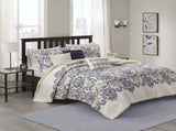 6 Piece Reversible Quilt Set with Throw Pillows Navy/Tan Full/Queen B03597400
