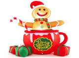 7ft Inflatable Gingerbread Man - Built-in LED Lights, Candy CaneHot Cocoa Mug Design, Multi-Color 84841295
