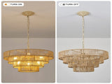 64.97" Tiered Glass Chandelier, 6-Light B12 Socket Pendant Light, Gold Metal Frame, Adjustable W6558P574496