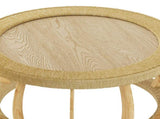 35.43"Vintage Rattan Solid Wood Round Coffee Table, Curved Legs Boho Accent Table for Dining Room, W757P383547