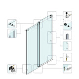 60*72"Fixed & Sliding Shower Door, Round Tube Hardware, Clear Glass Shower Door, 3/8 SGCC T3177P320600