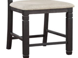 Beautiful Black Finish Wooden Counter Height Chairs 2pcs Set Beige Color Textured Fabric Upholstered B01155796