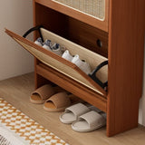 Rattan Shoe Cabinet for Entryway, Free Standing Shoe Rack with 3 Flip Drawers & Black Pegboard, W1801P172870