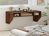 Rustic Brown Wall-Mounted Floating Computer Desk with 3-Cube Storage, Sturdy Wooden Workstation for 55825047