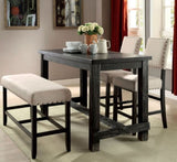 Rustic Charm Beige Linen Like Fabric 1pc Counter Height Bench Dining Room Furniture Nailhead Trim B011P190158