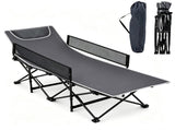 Gray No-Assembly Portable Toddler Camping Bed, Elevated Foldable Kids Sleepover Cot with Anti-Roll 97491237