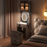 ZNTS Small Vanity Desk with Mirror and LED Lights, Makeup Table with Charging Station and drawers and 31482463