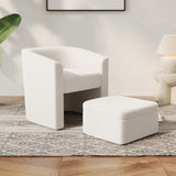 Accent chair white sofa chair one set, modern living room side chair, single sofa chair, footstool W1727P240730