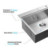 33x22x10"Drop-in Single Bowl Stainless Steel Kitchen Sink with Workstation W2898P228909