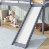 Twin Low Loft Bed with Slide, Ladder, Safety Guardrails, Rubber Wood Twin Loft Bed,Grey W504P218522