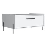 Shan 15" High Minimalistic Coffe Table with Pull Down Cabinet and Open Shelf White B070P254758
