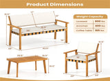 4-Piece Acacia Wood Patio Conversation Set with Soft Cushions Loveseat Armchairs Coffee Table 83535519